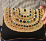 Black Round Shape Multi-Stones Ladies Clutch Bag - Image 4