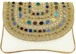 White Round Shape Multi-Stones Ladies Clutch Bag - Image 4