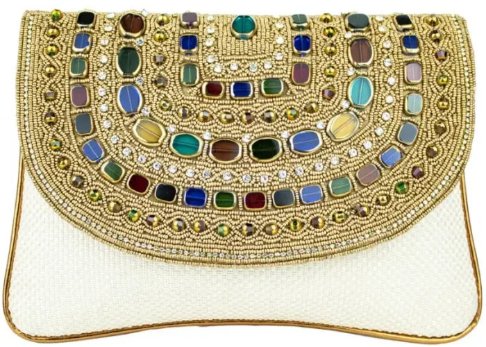 White Round Shape Multi-Stones Ladies Clutch Bag - Image 4